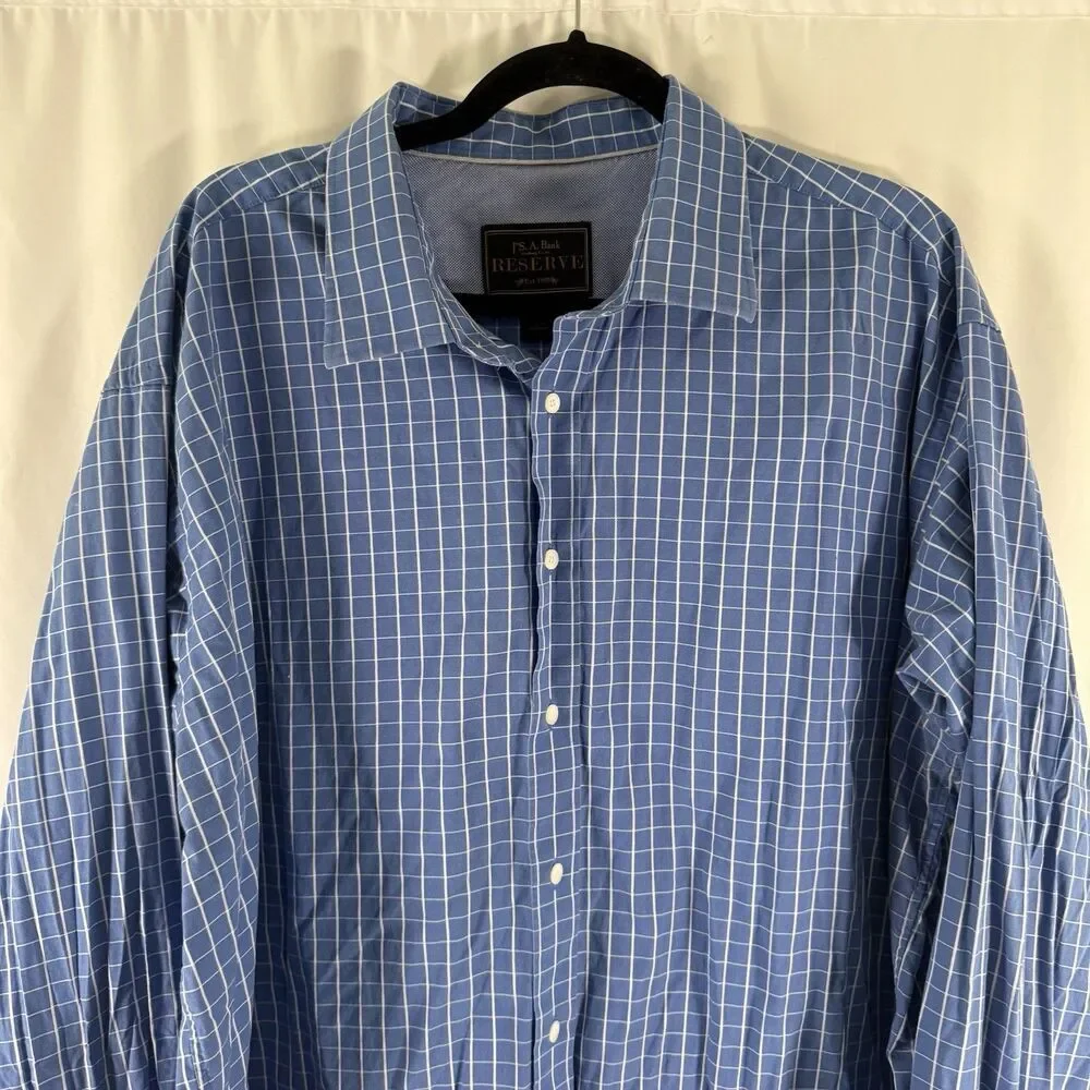 Jos A Bank Reserve Dress Shirt Mens XXL Silk Bl Blue Plaid Button Up Long Sleeve